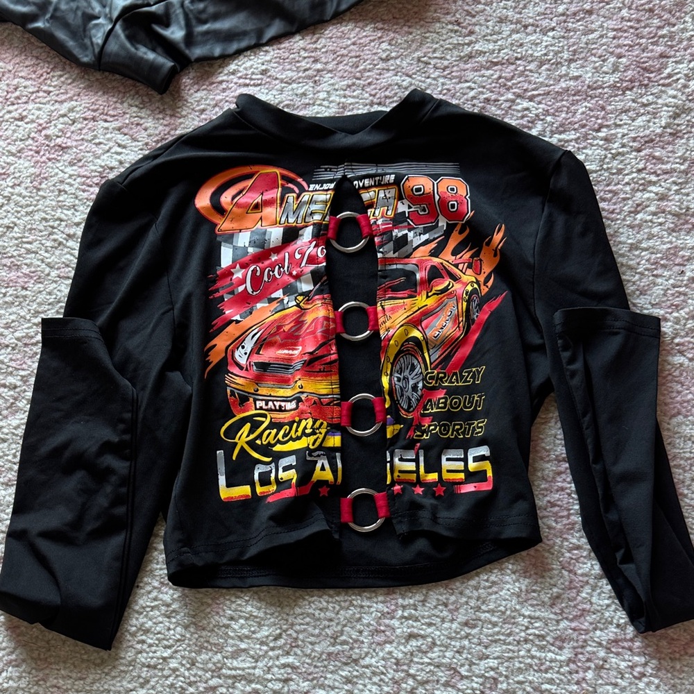 Black Racing Graphic Long Sleeve Top